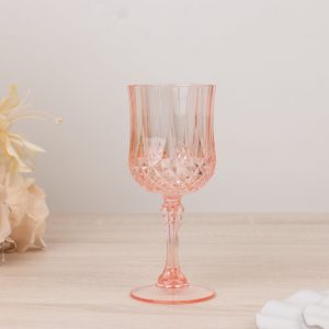 6-Pack Plastic Crystal Cut Wine Glasses 8oz, Transparent Blush - Shatterproof Cocktail Goblets